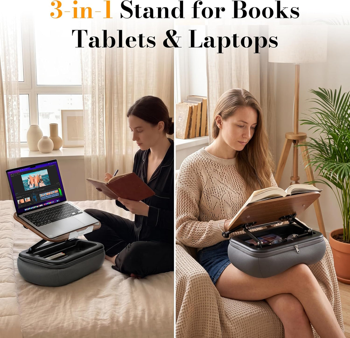 Rimkoo 3-in-1 Lap Desk for 15.6" Laptop, Reading Book & Tablet, Elev...