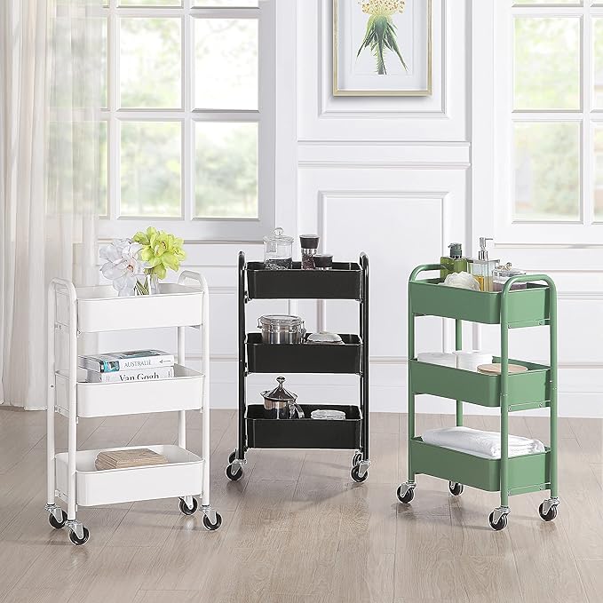 SunnyPoint 3-Tier Delicate Compact Rolling Metal Storage Organizer - Image 3