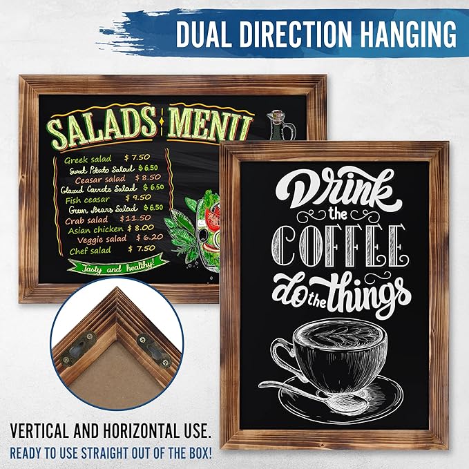 HBCY Creations 18" x 24" Torched Brown Solid Wood Frame Wall Chalkboard - Image 3