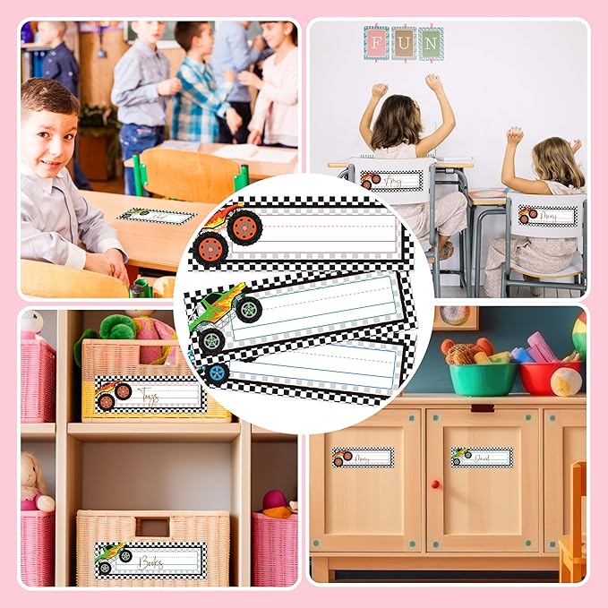 30 Name Tags for Classroom Cubbies, 3x9 in Trucks Name Plates for Desks - Image 4