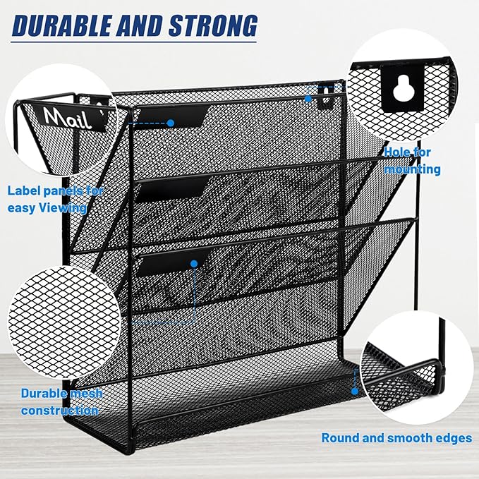 EASEPRES Desk File Organizer Mesh 4-Tier, Hanging Wall Mount Document - Image 3