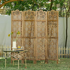 68.9Inch Folding Room Divider, 4 Panels Wood Carved Privacy Screens - Image 7