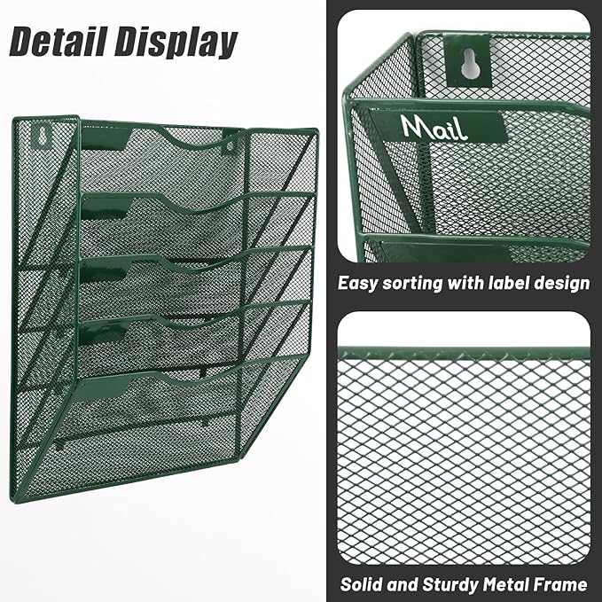 EASEPRES 5 Pocket Mesh Hanging File Organizer, Wall Mounted Mail Paper Document - Image 3
