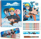 Naruto Stationery Set with Colouring Pencils Tin Pencil Case Childrens by Unknown