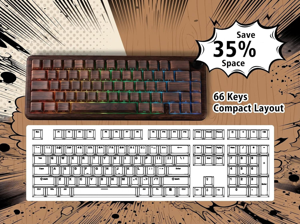 womier L65 60% Brown Mechanical Keyboard with Knob,4000mAh,Tri Mode USB-C/BT5...