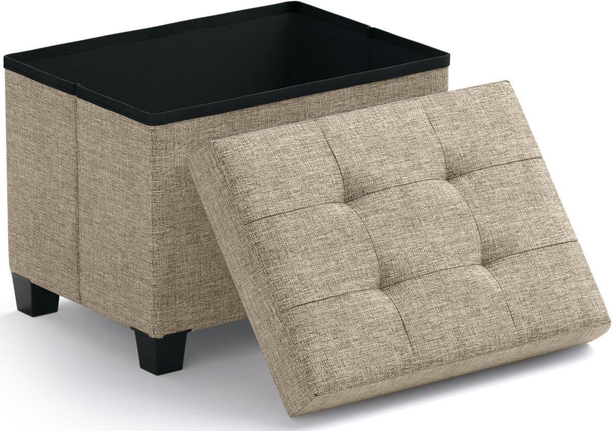 Ornavo Home Small Rectangle Storage Ottoman with Legs, 12x16x12, Tan/Taupe