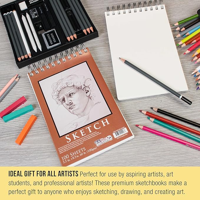 U.S. Art Supply 5.5"x8.5" Top Spiral Bound Sketch Book, 2 Pack, 100 Sheets Each - Image 6