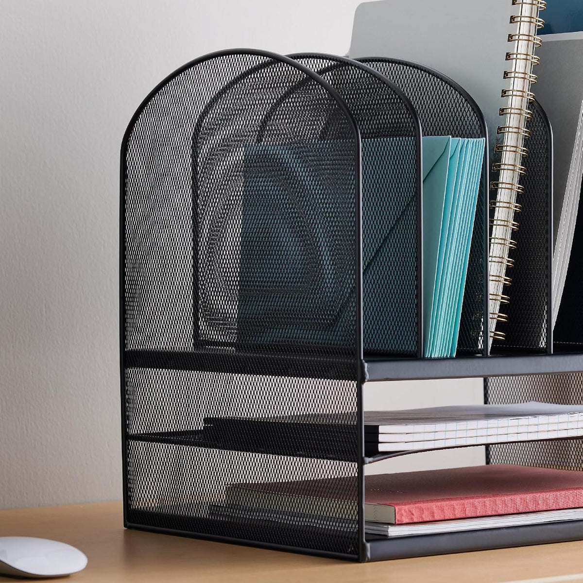 Safco Onyx Desk Organizer, 6 Vertical Compartments and 2 Trays, Office and Cl...