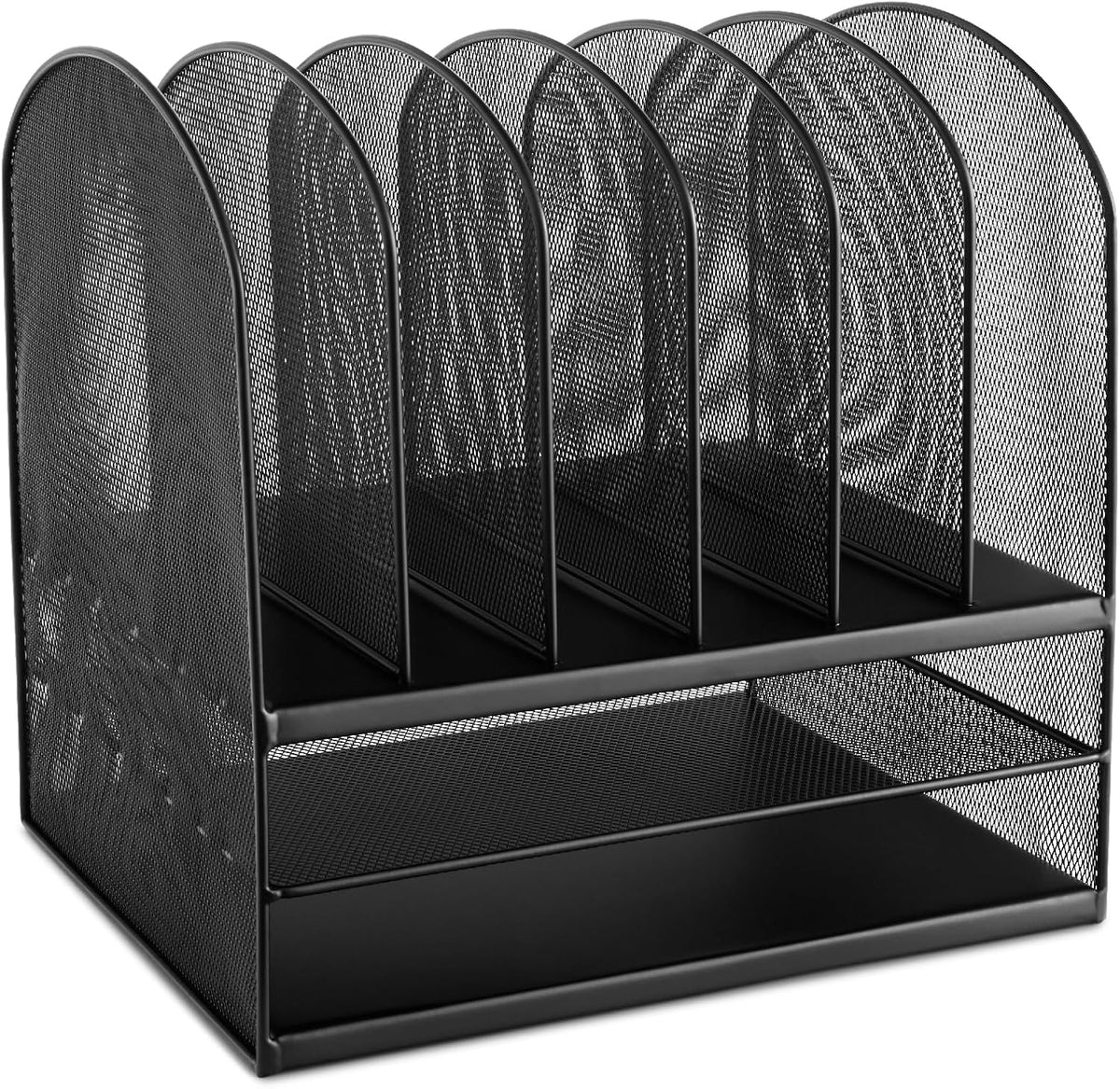Safco Onyx Desk Organizer, 6 Vertical Compartments and 2 Trays, Office and Cl...