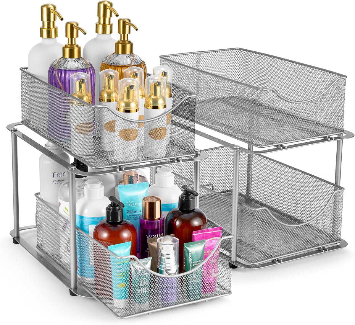 Sorbus Pull-Out Under Sink Organizer, Mesh Construction (Silver, 2 Pack)