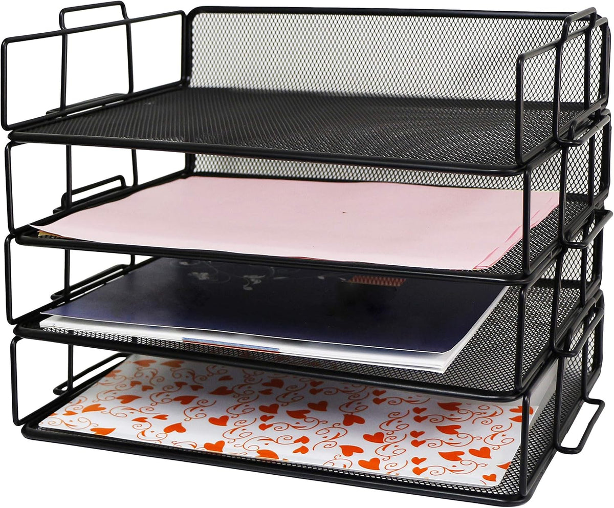 Exerz Letter Trays 4pcs Black Paper Sorters Stackable, 4 Tiers File Trays, De...