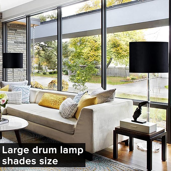 GO&SO Black Velvet Lamp Shades Set of 1 Large Drum Lampshades -16" Top x 16" - Image 5