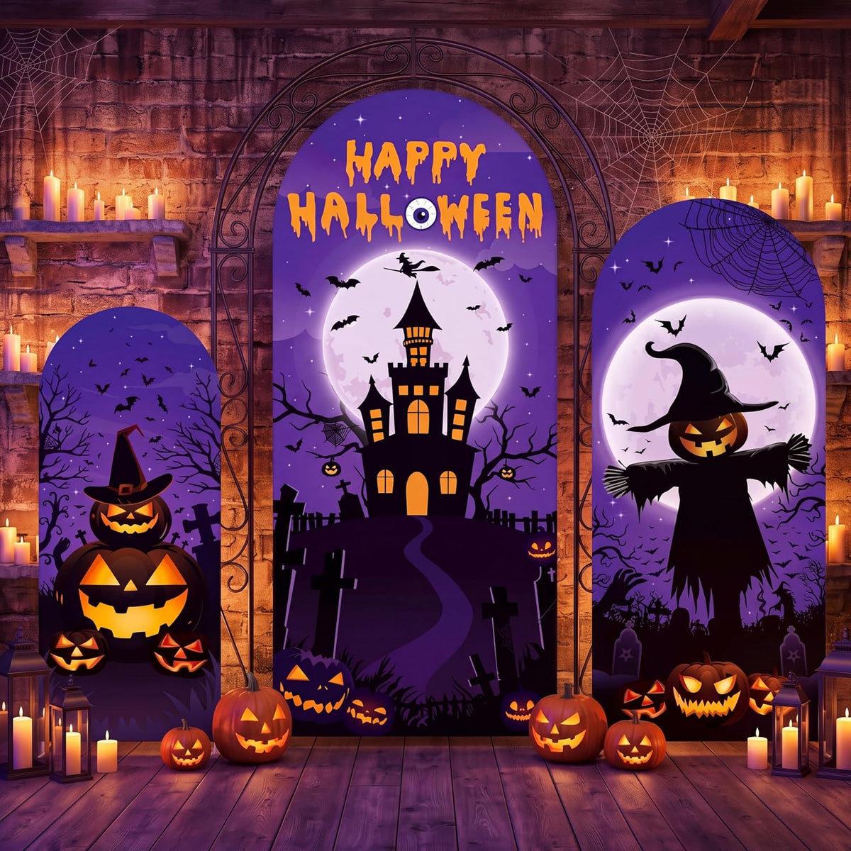 WovWeave Halloween Castle Arch Cover Backdrop Decorations Set of 3