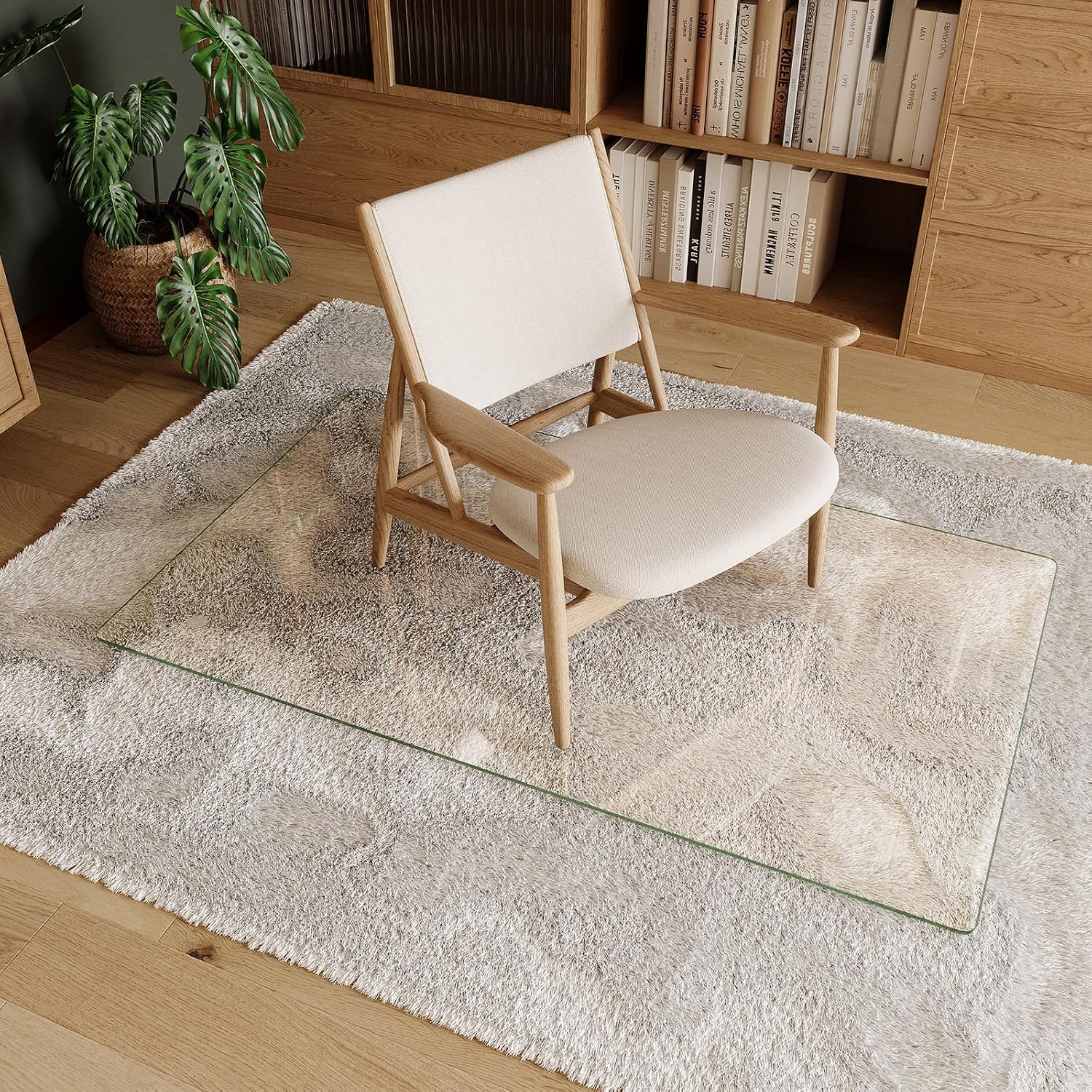 Koonmi Tempered Glass Chair Mat 50"x30" - Premium Office Chair Mat for Hardwood Floors & Low-Pile Carpet with 4 Non-Slip Pads - Thick Scratch-Resistant Surface