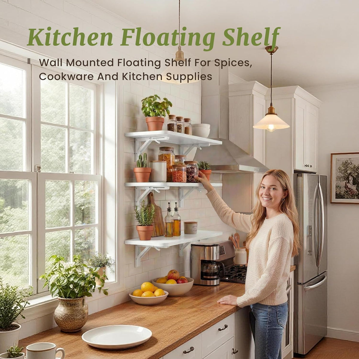 IAE 16 Inch Fold White Floating Wall Shelves, 12 Inch Deep Wood Wall Shelf