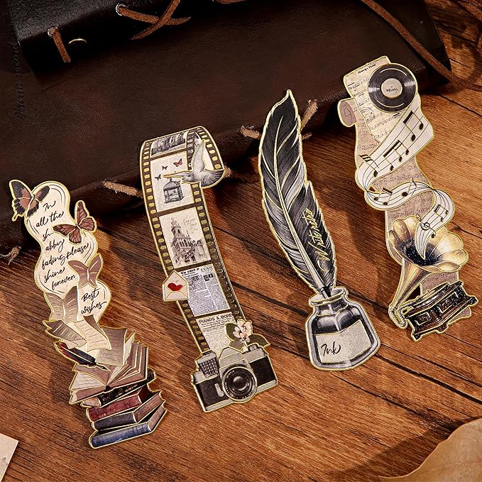 4pcs Vintage Bookmarks for Reading Women & Men, Unique Pretty Cute Metal Book - Image 5