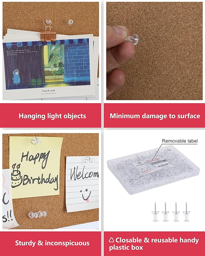 PAPERPAL 280 Clear Push Pins for Cork Board, Pushpins for Office School & - Image 4
