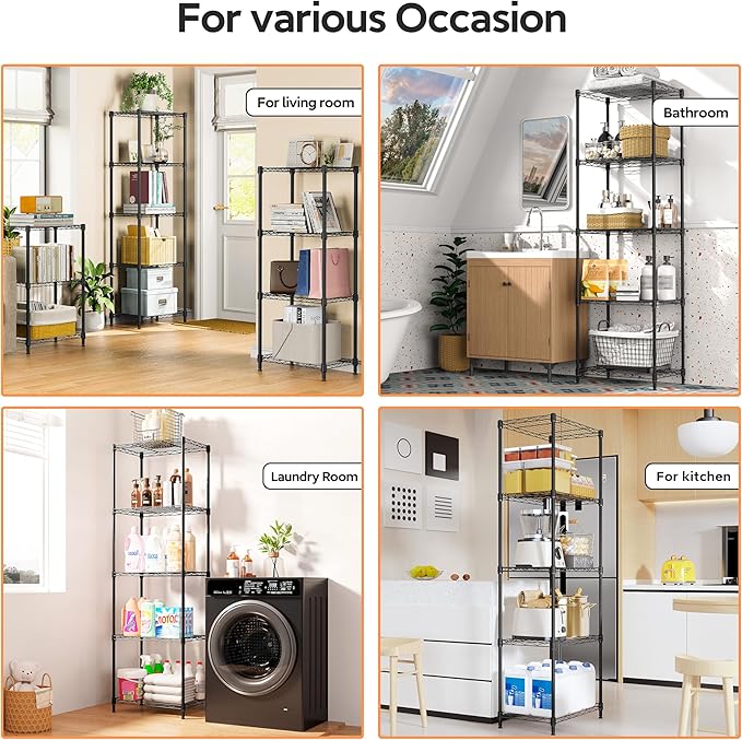 M MZG 5 Tiers Shelf Metal Storage Shelves Wire Rack Closet Organizers - Image 6