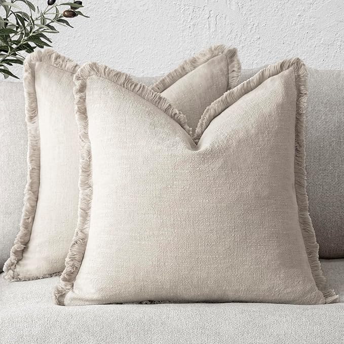 Foindtower Set of 2 Decorative Linen Fringe Throw Pillow Covers Cozy Boho by Foindtower