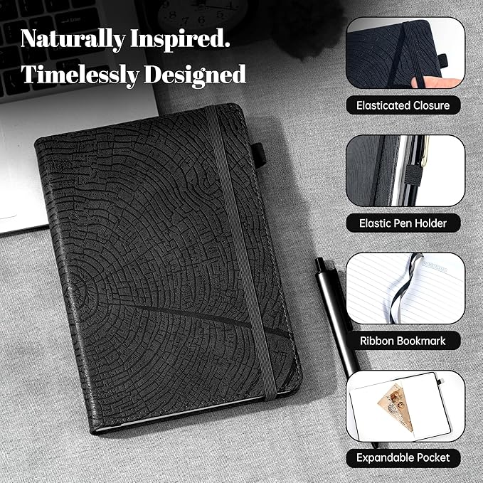 CAGIE Lined Journal for Men Women, Tree Growth Ring Leather Bound Journal - Image 2