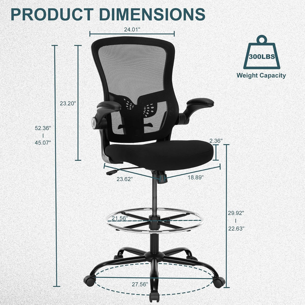 Ergonomic Drafting Chair – Tall Office Chair for Standing Desk, Adjustable He...