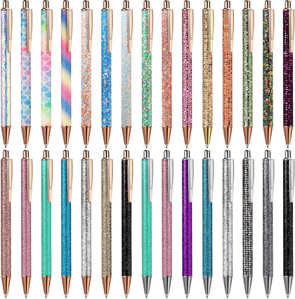 Zonon 30 Pcs Sparkly Pens Fancy Glitter Shiny Metal Retractable Ballpoint Pens Black Ink Medium Point 1. 0 mm Click Ball Pen for Office Supply Woman Adults Teachers End of Year Graduation Gifts