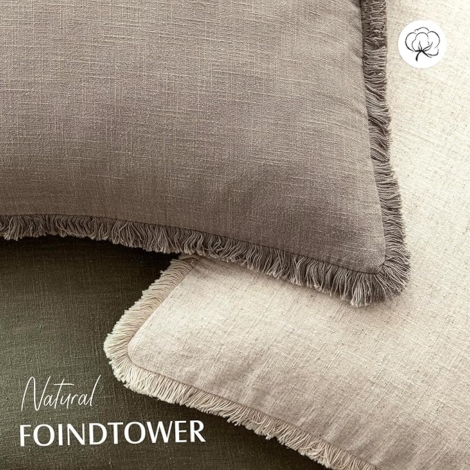Foindtower Set of 2 Decorative Linen Fringe Throw Pillow Covers Boho Farmhouse - Image 4