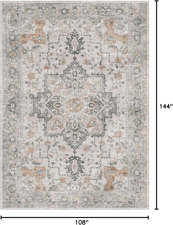 GENIMO 9x12 Area Rugs for Living Room, Non Slip Machine Washable Vintage Rugs - Image 2