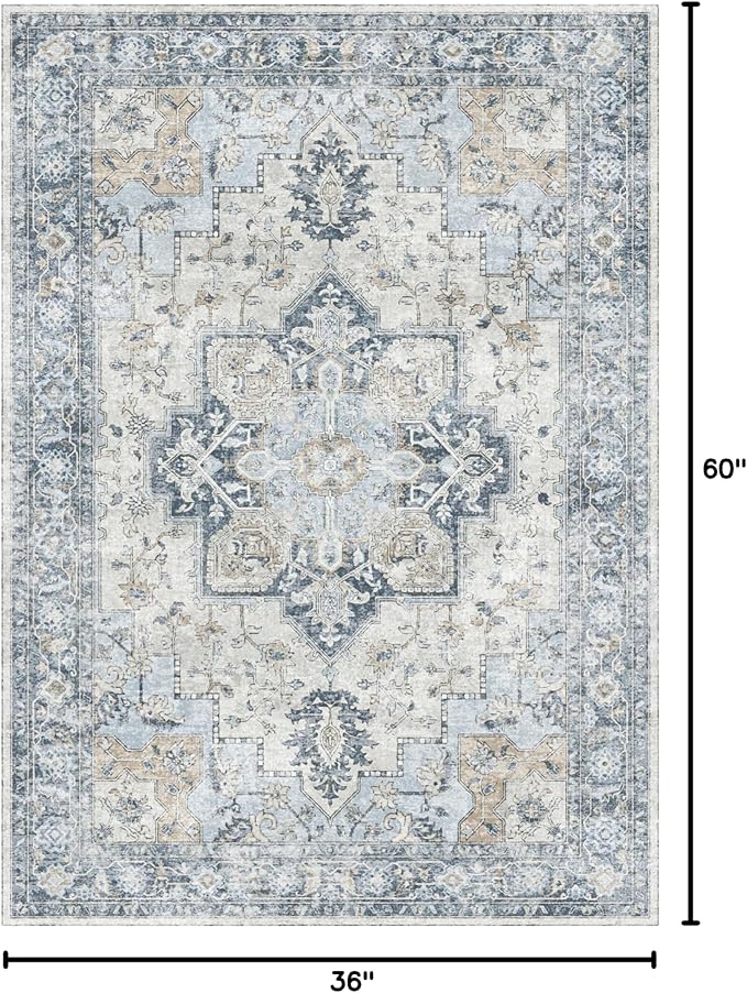 GENIMO 3x5 Area Rugs for Living Room, Machine Washable Rug, Non Slip Vintage - Image 2