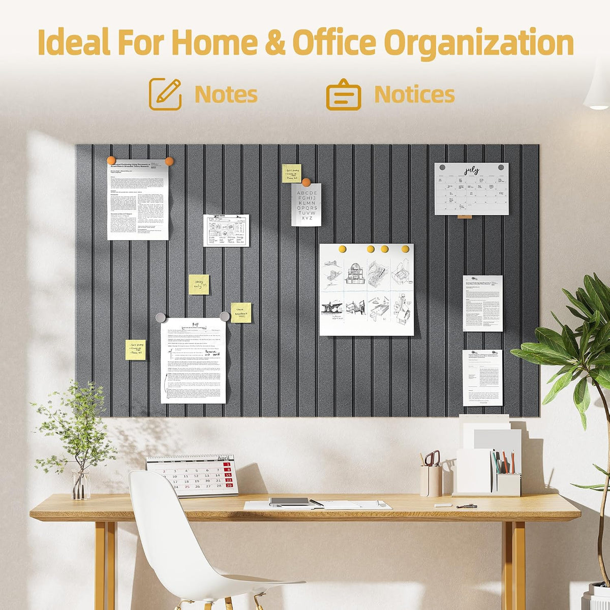 Large Cork Board for Walls Bold-Stripe Bulletin Board with 60 Adhesive Tabs