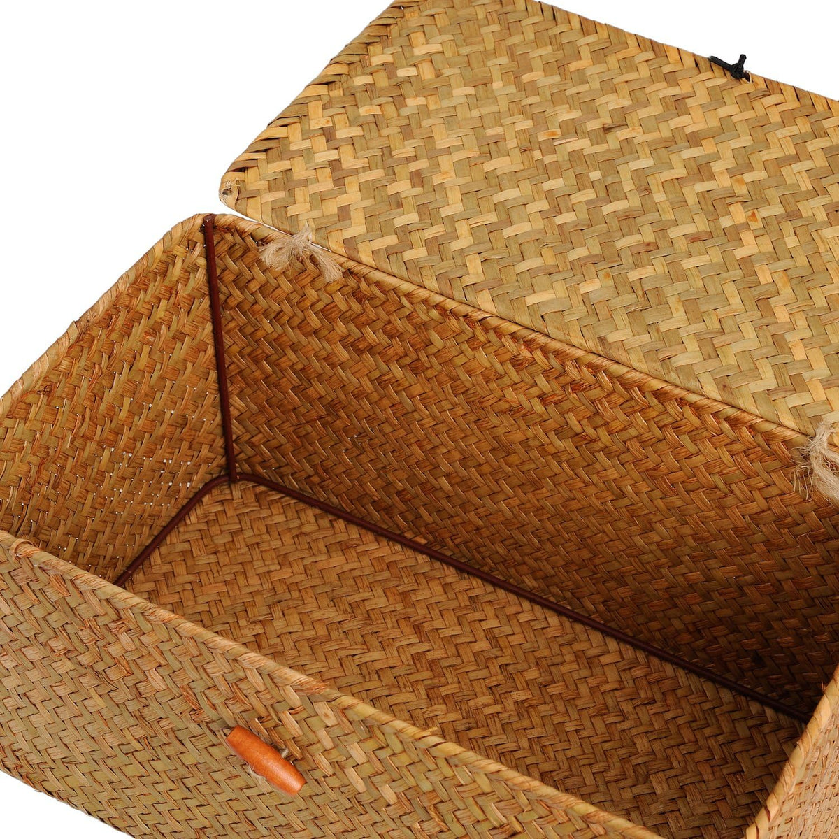 Woven Wicker Storage Bins with Lid, Seagrass Basket for Shelf Organizer, Extr...