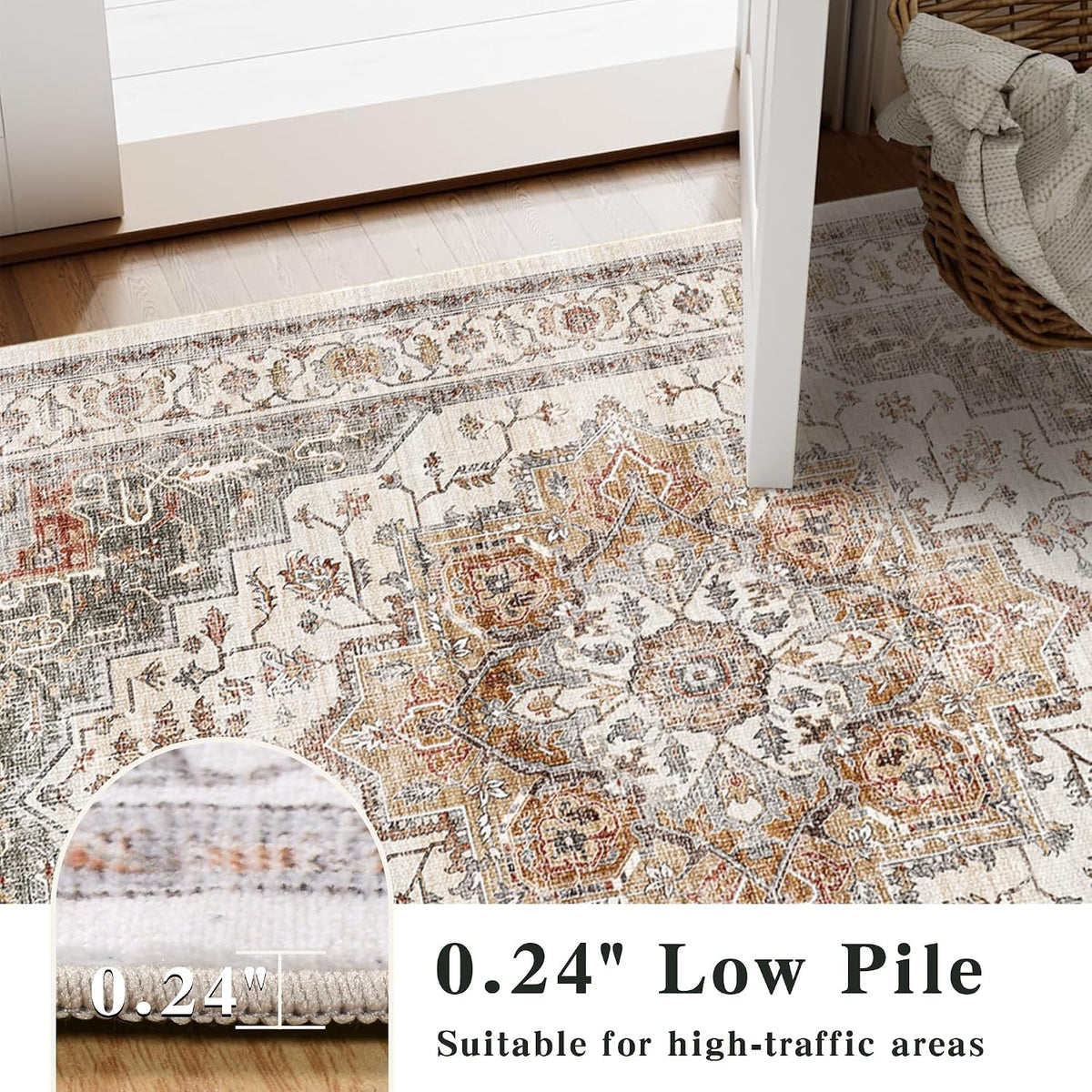 3x10 Vintage Runner Rug Low Pile Non-Slip Washable Kitchen Rug