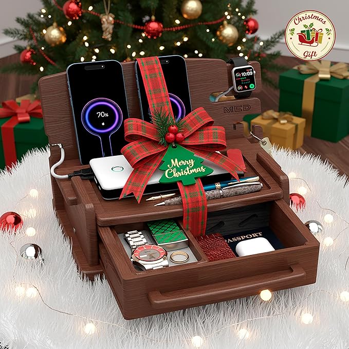 MED Wood Phone Docking Station – Nightstand Desk Organizer - Image 2