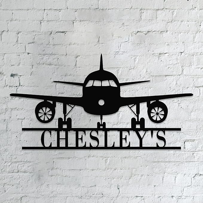 Personalized Metal Airplane Wall Art, Airplane Name Sign, Customized Pilot Name by Unknown