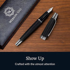 Webson Gill Show Up' Black Luxury Executive Fountain Pen, Woven Lacquer & Chrome - Image 2