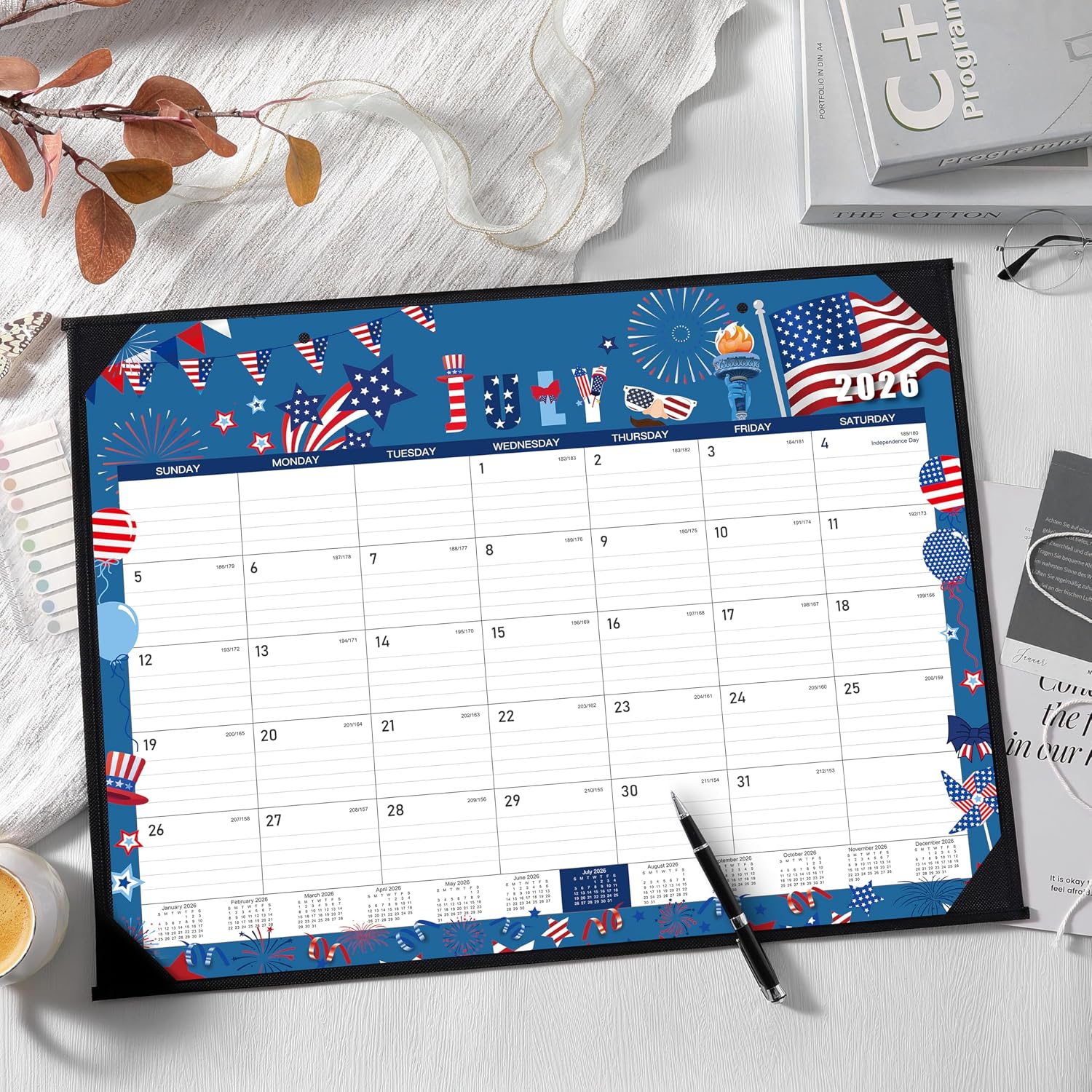 Desk Calendar 2026-2027, July 2026 - December 2027, 22"×17" | 18 Monthly Large Desk Calendar 2026-2027, 2 Corner Protectors & 2 Hanging Hooks, Large Ruled Blocks