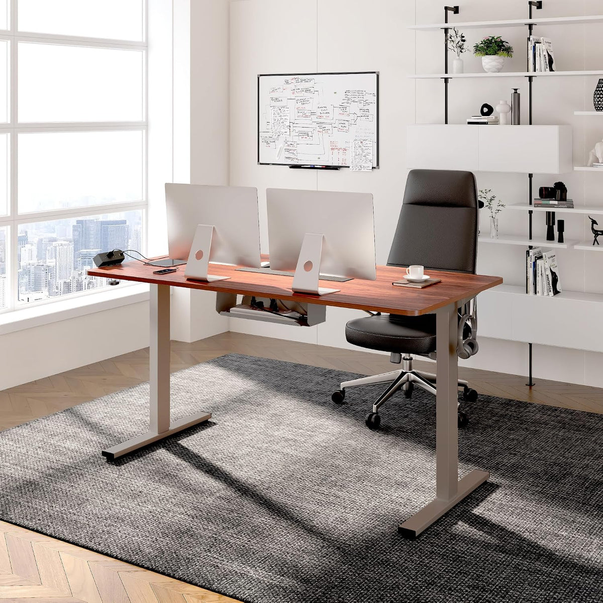 FLEXISPOT EN2 48"x24" Standing Desk with Power Strip Bundle, Mahogany
