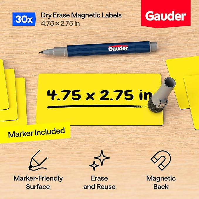GAUDER Magnetic Dry Erase Labels | 30x Magnetic Labels | 30x Dry Erase Magnets - Image 2