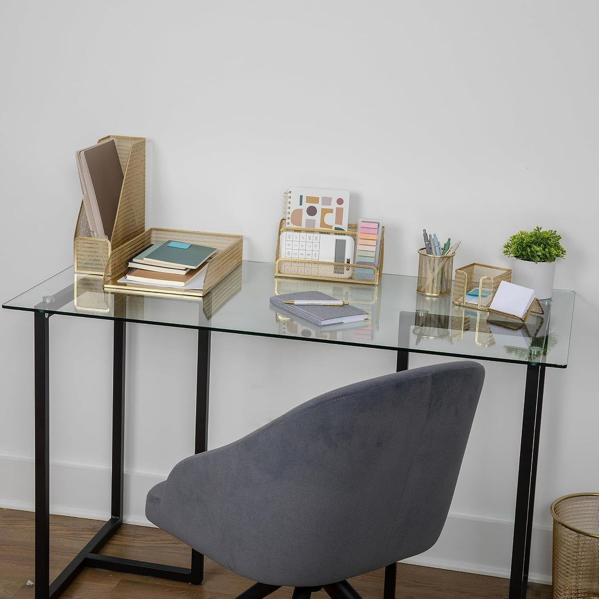 Martha Stewart Ryder 6-Piece Mesh Metal Desktop Organizer Set, Gold