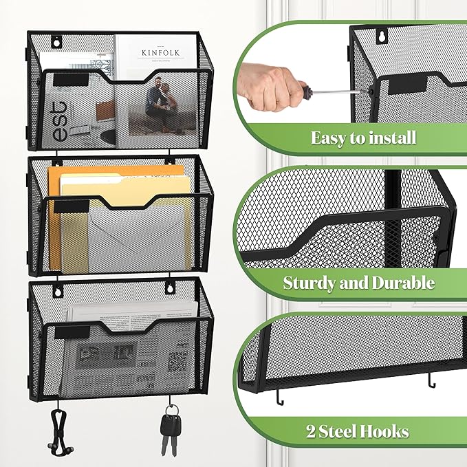 YINGHUA 3 Pack Mesh File Holders Wall Mounted - Image 4