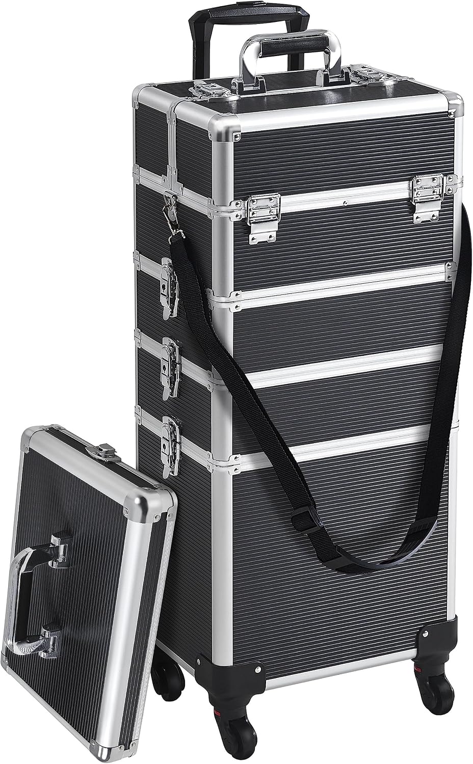 Yaheetech 5 in 1 Rolling Makeup Train Case, Lockable Black Cosmetology Cart