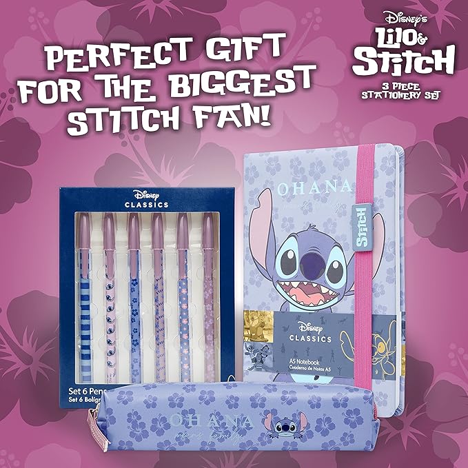 Disney Stitch Stationery Supplies Set Notebook Pencil Case & Ballpoint Pens or - Image 3