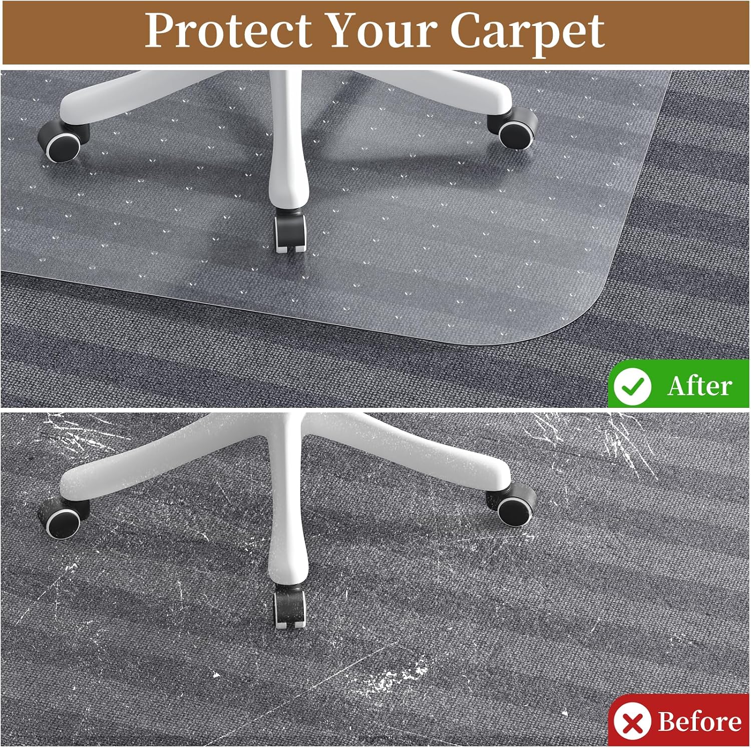 Office Chair Mat for Carpet, 48" X 48" Clear PVC Desk Chair Mat | Desk Chair Mat for Carpet Floors, Clear and Thick Carpet Chair Mats with Non-Slip Studded for Home and Office Low Pile Carpet