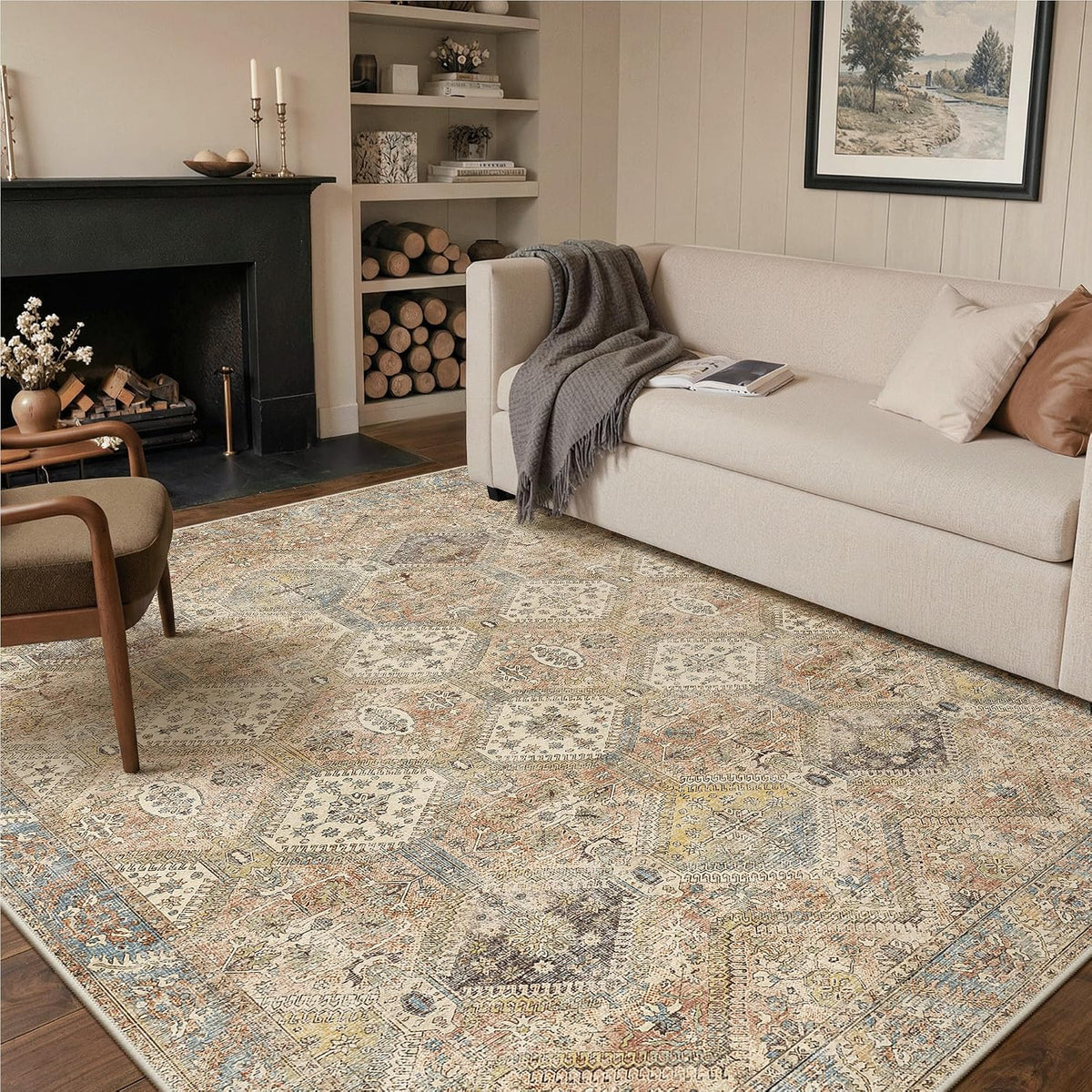 GENIMO 9x12 Area Rugs for Living Room, Machine Washable Non Slip Vintage Rugs