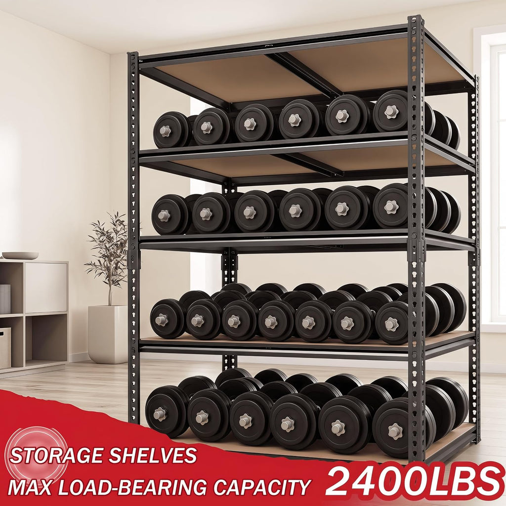 72" h heavy duty garage shelving, 2400lbs capacity, side view