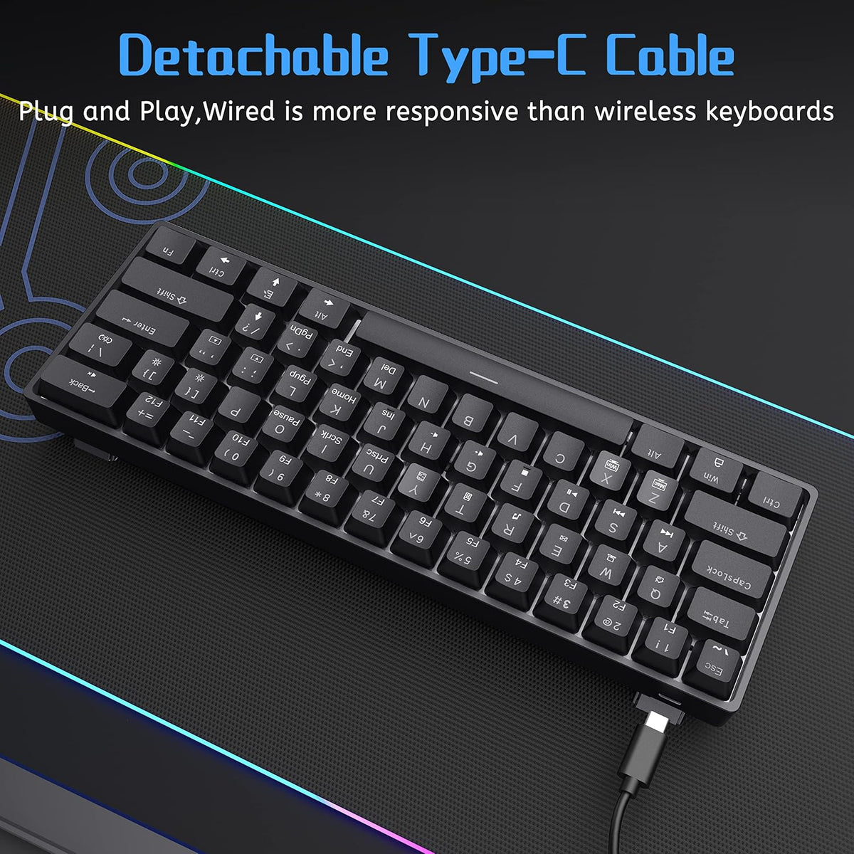 DIERYA 60% Mechanical Keyboard, DK61se Wired Gaming Keyboard with Blue Switch...