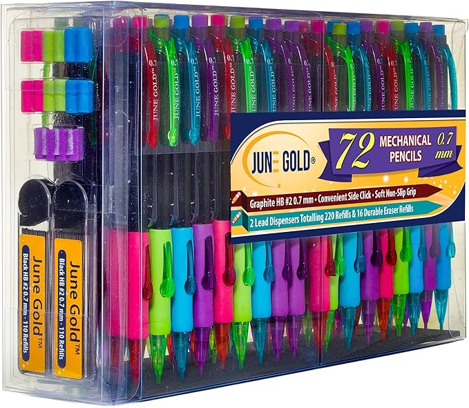 June Gold 72 Mechanical Pencils, 0.7 mm HB #2 Lead, 2 Dispensers/w 220 Graphite by JuneGold