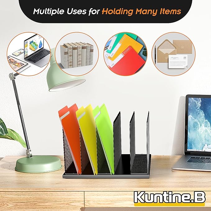 Kuntine.B Desk File Organizer 5 Sections Upright Mesh Desktop Organizer File - Image 5