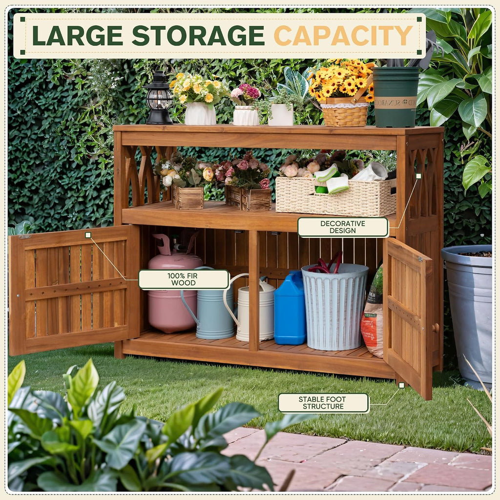 greesum 2‑tier acacia wood outdoor storage cabinet with, package contents