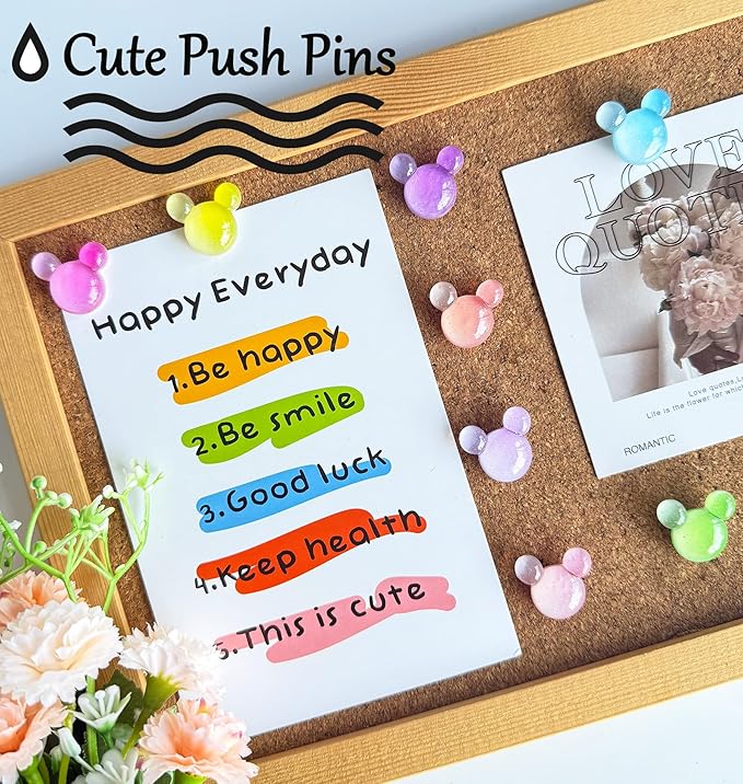24 Pcs Thumb Tacks, Cute Push Pins, Colorful Decorative Pins, Mouse Tacks - Image 4
